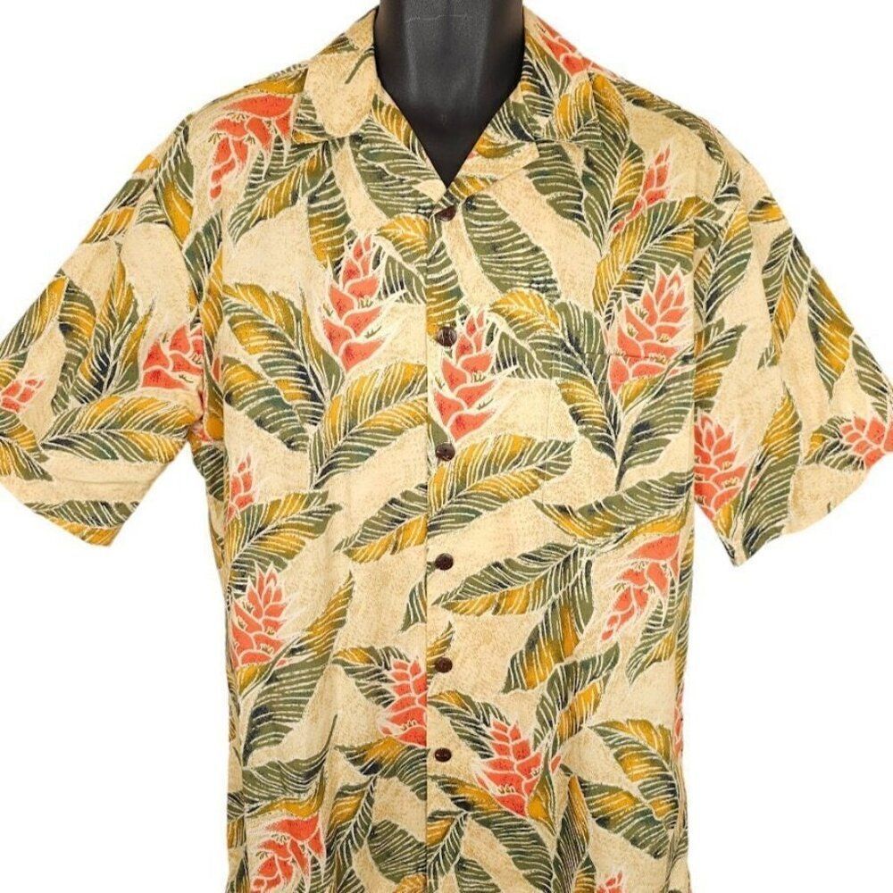 Vintage Hilo Hattie Hawaiian Shirt Mens Size Medium Orange Made In Hawaii USA
